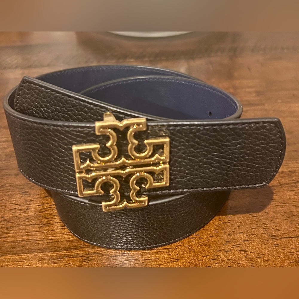 Tory Burch Black/Blue Reversible Belt 1.5” width Size XS